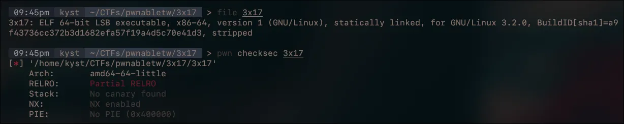 File information and checksec output